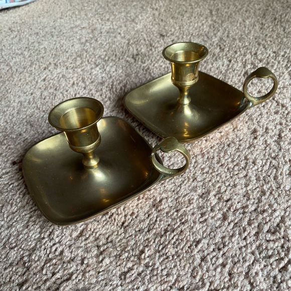 Other - set of two vintage brass candlestick holders heavy gold cottagecore housewares